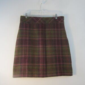 New LL Bean Women 14 Purple Olive Plaid Wool Skirt Lined Pocket Preppy 35"